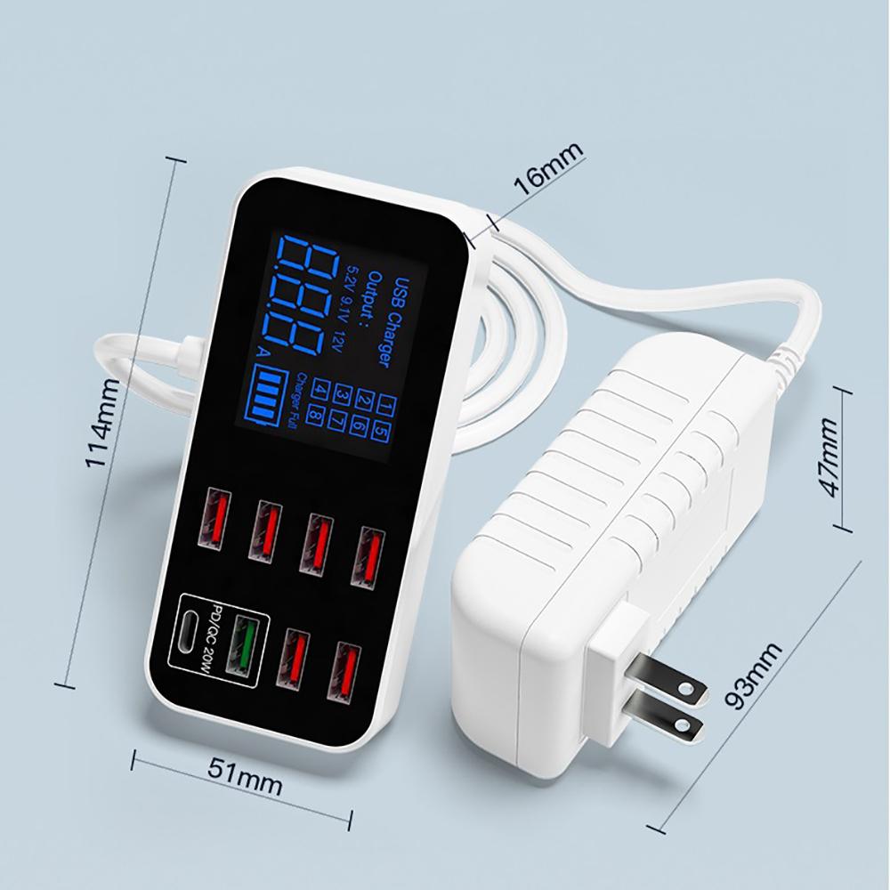 Multi 8 Port Type C USB Fast Charger Quick Charge QC 3.0 PD Charging Station 40W