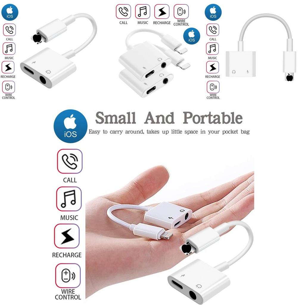 Iphone Headphone Adapter Charger 2 In 1 High-quality Tpe Wire Lightweight And Portable