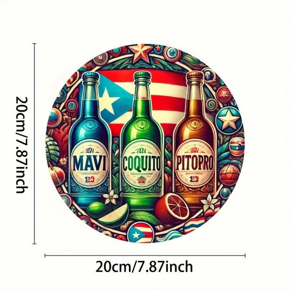 Vintage Metal Wall Art Puerto Rico Drink Sign Circular Rustic Decor Plaque