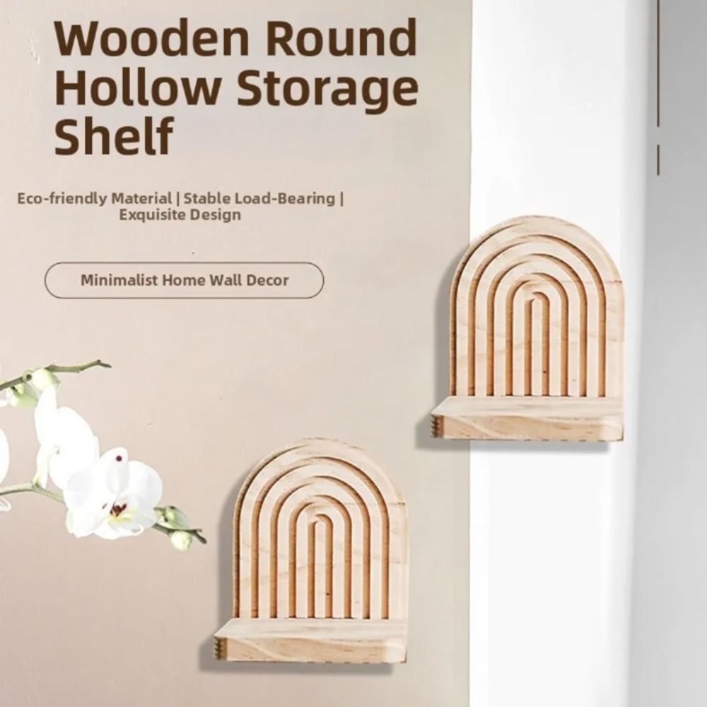 Threaded Construction Wall Mounted Shelves Wooden Material Arched Wall Shelves  Wall Decoration
