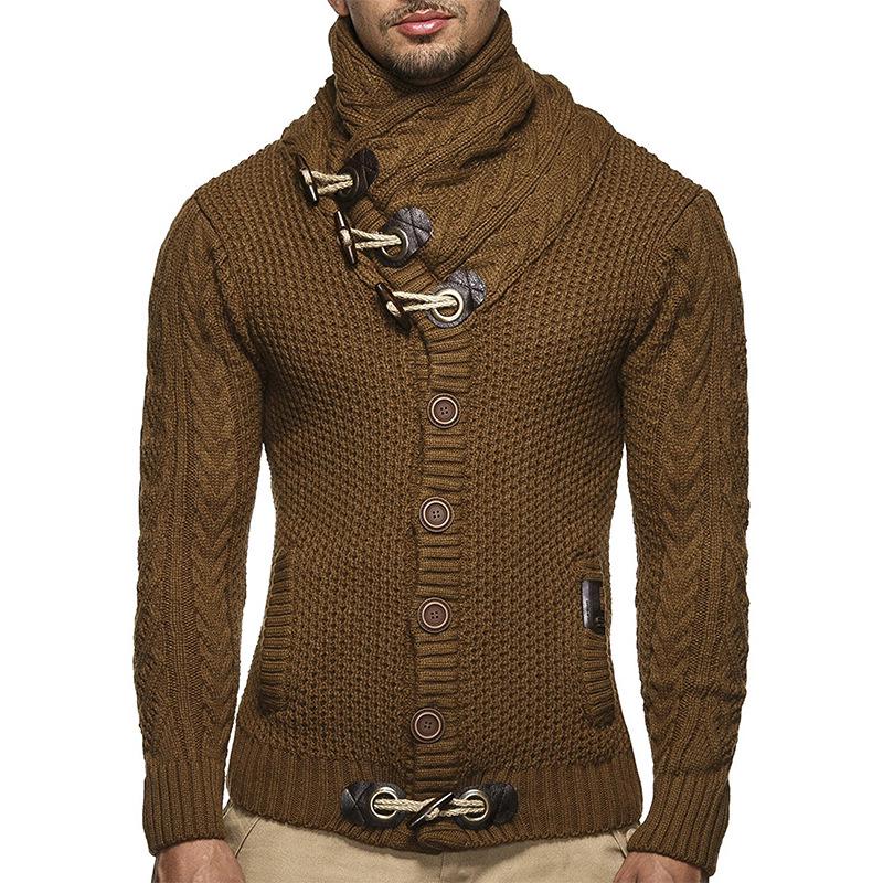 Men's Knitted Sweater Coat High Collar Button Large Size Sweater