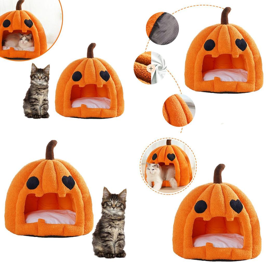 Útulný a roztomilý dýňový domeček postel pro psy a kočky z odolného křišťálového sametu