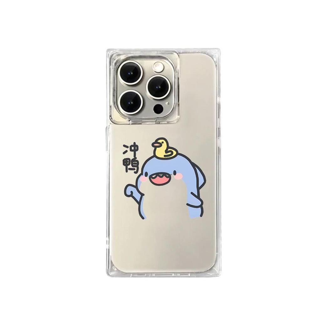 Square Back Tube Protection Clear Case For iPhone 11 14 Pro Max 12 16 ProMax 15 Plus 13 Anti-Oxygen,Go For It Pattern Casing