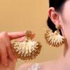 Steel needle raffia fan pendant earrings seaside vacation style temperament earrings niche high-end versatile earrings women