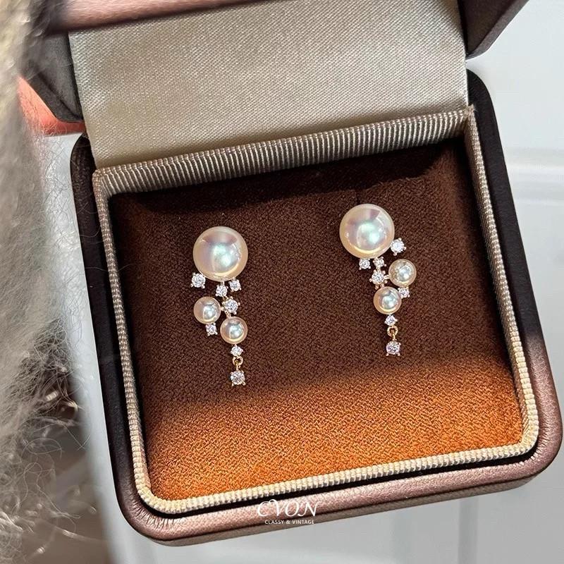 S925 Silver Needle Star Fall Pearl Earrings 2026 Explosive Sense Earrings Light Luxury Zircon Waterfall Earrings