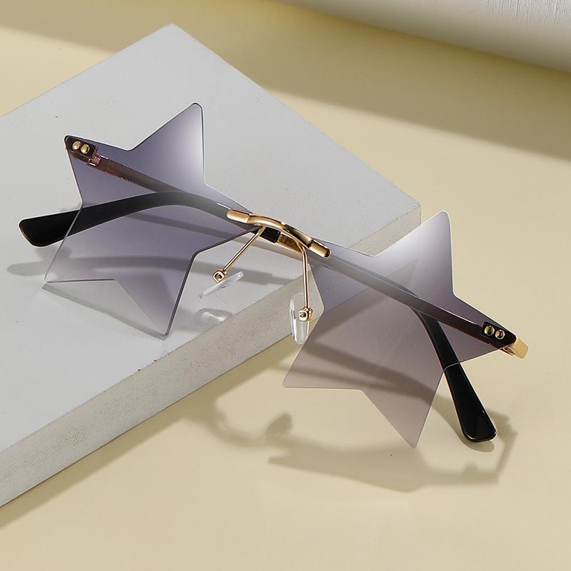 Trendy Rimless Star Shape Sunglasses for Women Men Party Funny Pentagram Eyewear Christmas Decor