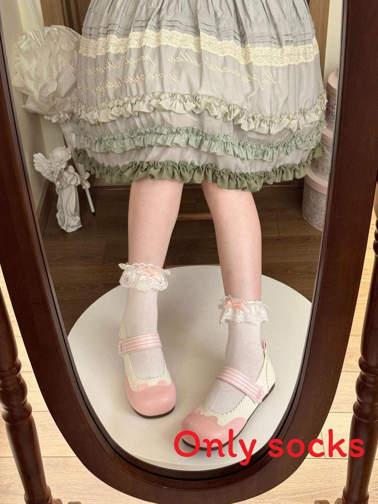 Lolita Cotton Lace Ankle Socks With Bow Embellishments For Girls