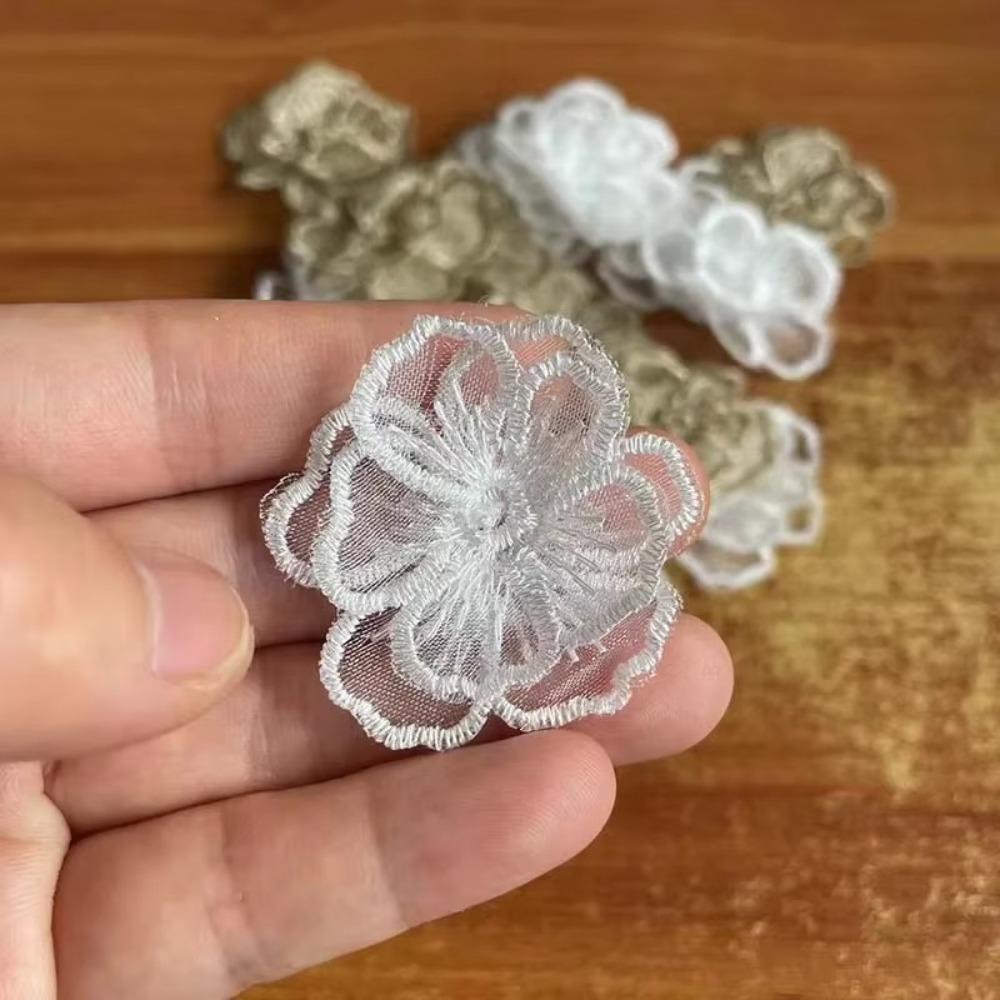 10PCS Embroidered Organza Fabric Floral Appliques  For Hairband Nail Decoration
