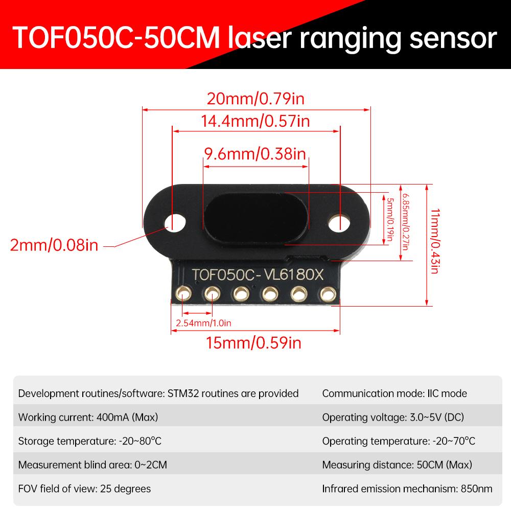TOF050C TOF400C Laser Ranging Sensor Module TOF Time-of-flight Distance IIC Output DC 3-5V for Arduino VL6180X VL53L1X