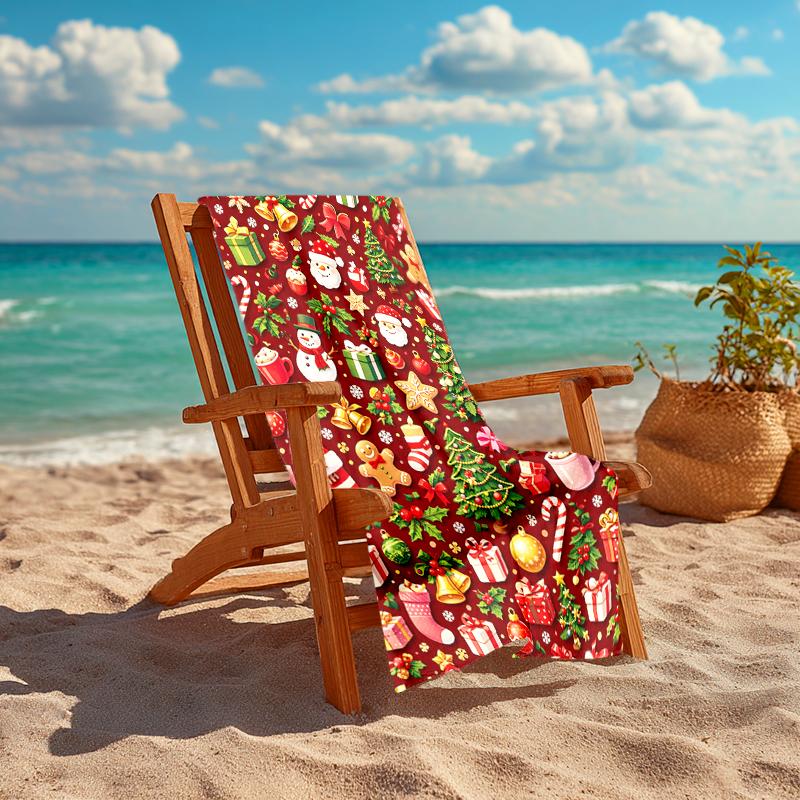 1Pc Christmas Festive Design Beach Towel, Quick Dry, Multi-Use for Beach Pool Gym Yoga Home Travel, Christmas, Halloween, Xmas Gift S357