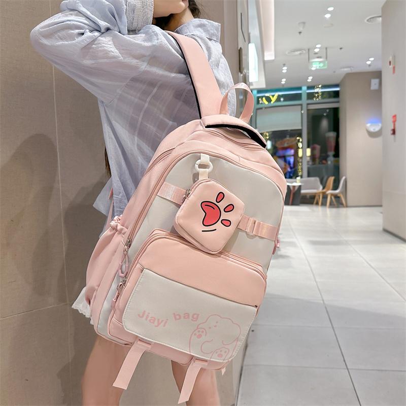 Cartoon Student Schoolbag Color Contrast Large Capacity Backpack with Coin Purse