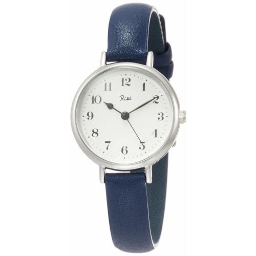 Seiko Watch Riki "Marine Clock" Arabic Numeral Design White Dial Curved Hardlex with Navy Blue Calfskin Strap AKQK445 Women's Blue