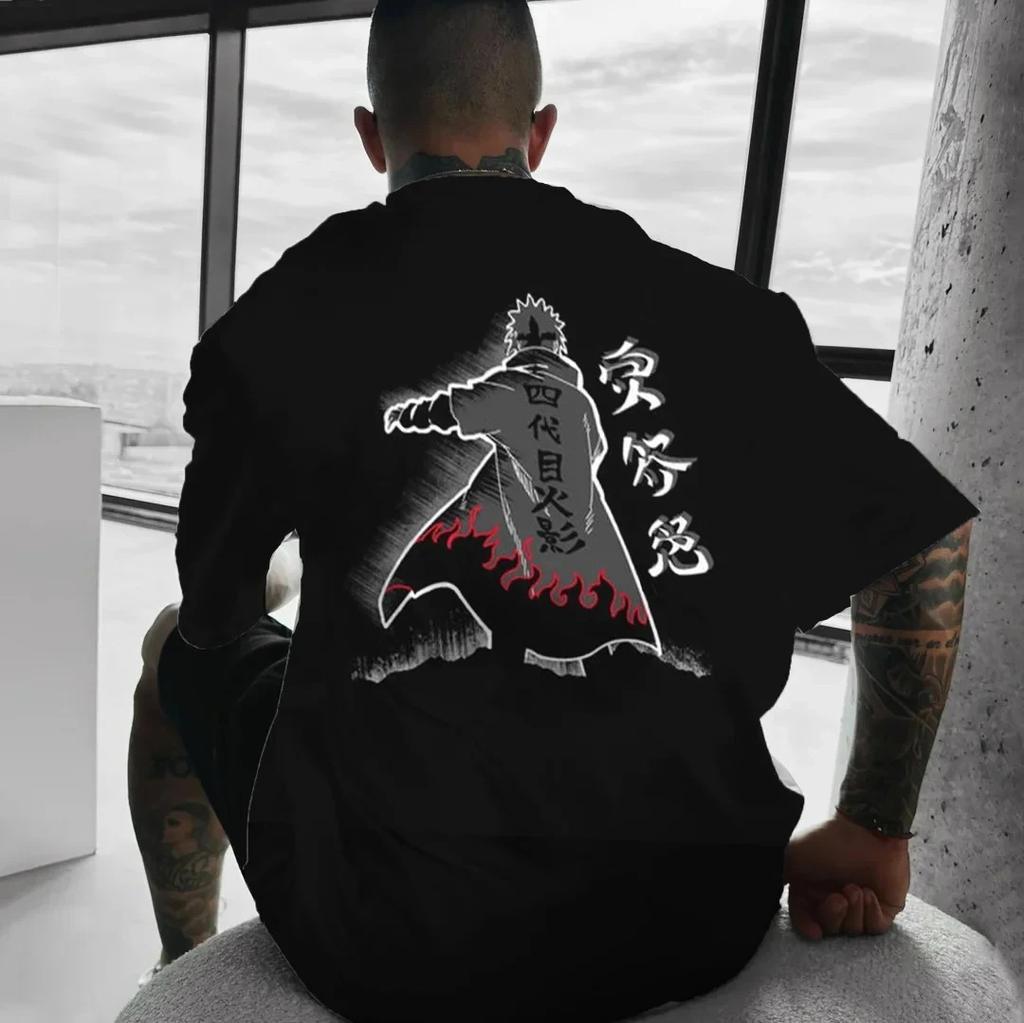 Naruto Animation Derivatives Men's Summer Oversized T-Shirt Streetwear Totsugeki No Jutsu Casual Round Neck Short Sleeve Tee