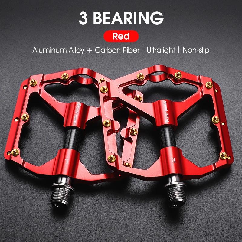 WEST BIKING Carbon Fiber Tube Bicycle Pedals MTB BMX Road Bike Cycling Footrest Lightweight CNC Aluminum Alloy 3 Bearings Pedal