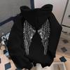 Y2k Hoodies Wing Print Sweater Casual Loose Sweater Pullover Jacket
