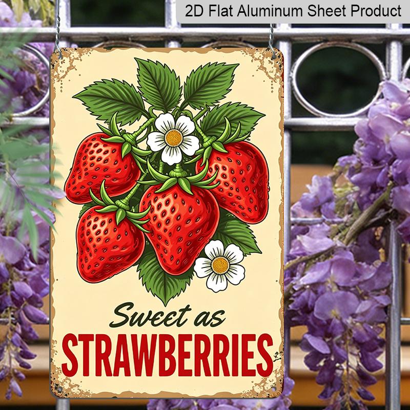 2D Flat, "Sweet As Strawberries" Vintage Aluminum Sign - Retro Fruit Wall Decor Kitchen Decor, Pantry, Farmhouse Decor, Cottage Decor, Fruit Stand