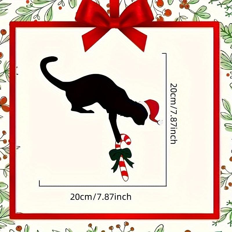 Fun Charming Cat Shaped Christmas Door Corner Decoration-Rustic Imitation Wood Perfect For Holiday Atmosphere