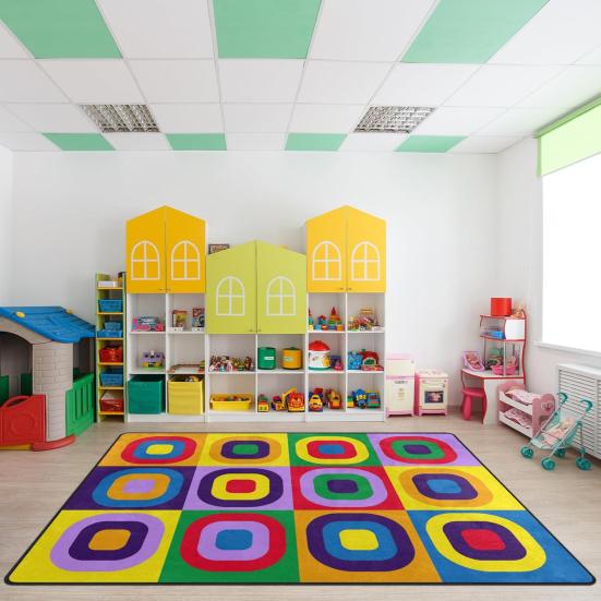 Yousheng Kids Playmat Rug 120x160cm Nursery Colorful Checkered Rug with Anti-Slip Backing Classroom Seating Area Carpet for Art Room Playroom
