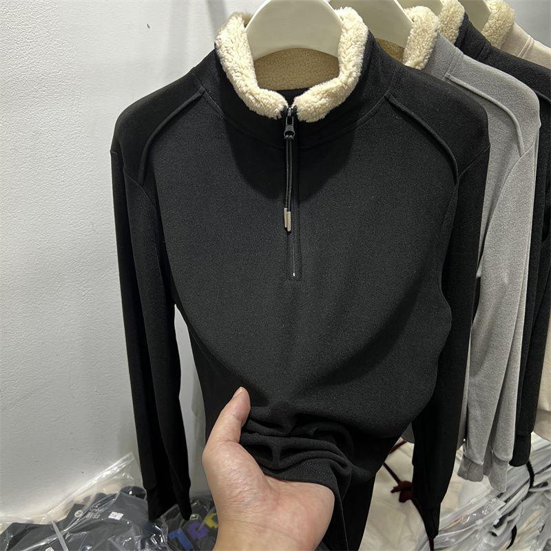 Plus Size Thick German Fleece Half-Zip Top for Women - Stylish Loose Fit for Autumn/Winter