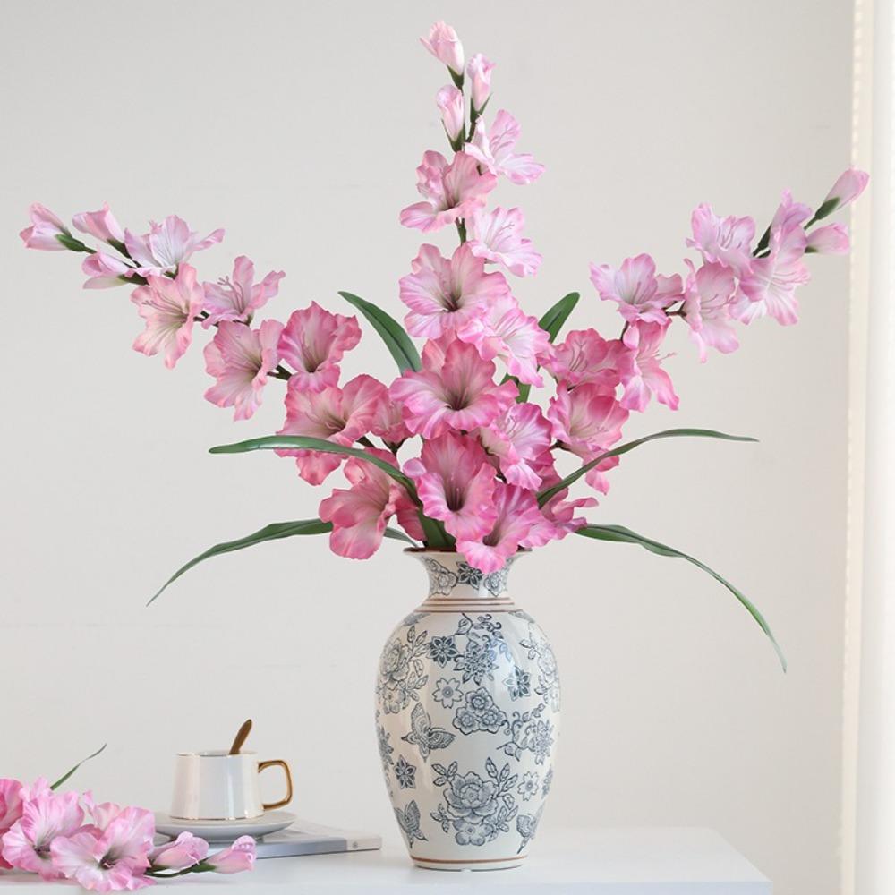 12 Heads Simulation Orchids Flowers 86cm Silk Fake Flowers Fake Larkspur Flowers Dining Table