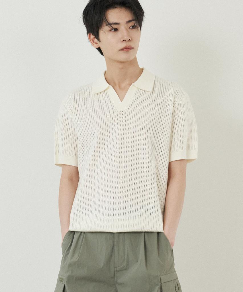210EDIT Men'S Punched Slit Collar Knit_Ze2Sw234_Crm