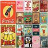 Birre Hotdog Cola Pizza Caffè Hamburger Tè Freddo Lattine Metalliche Decorazioni Murali per Ristoranti Bar Caffetterie Club Poster Retrò Targhe