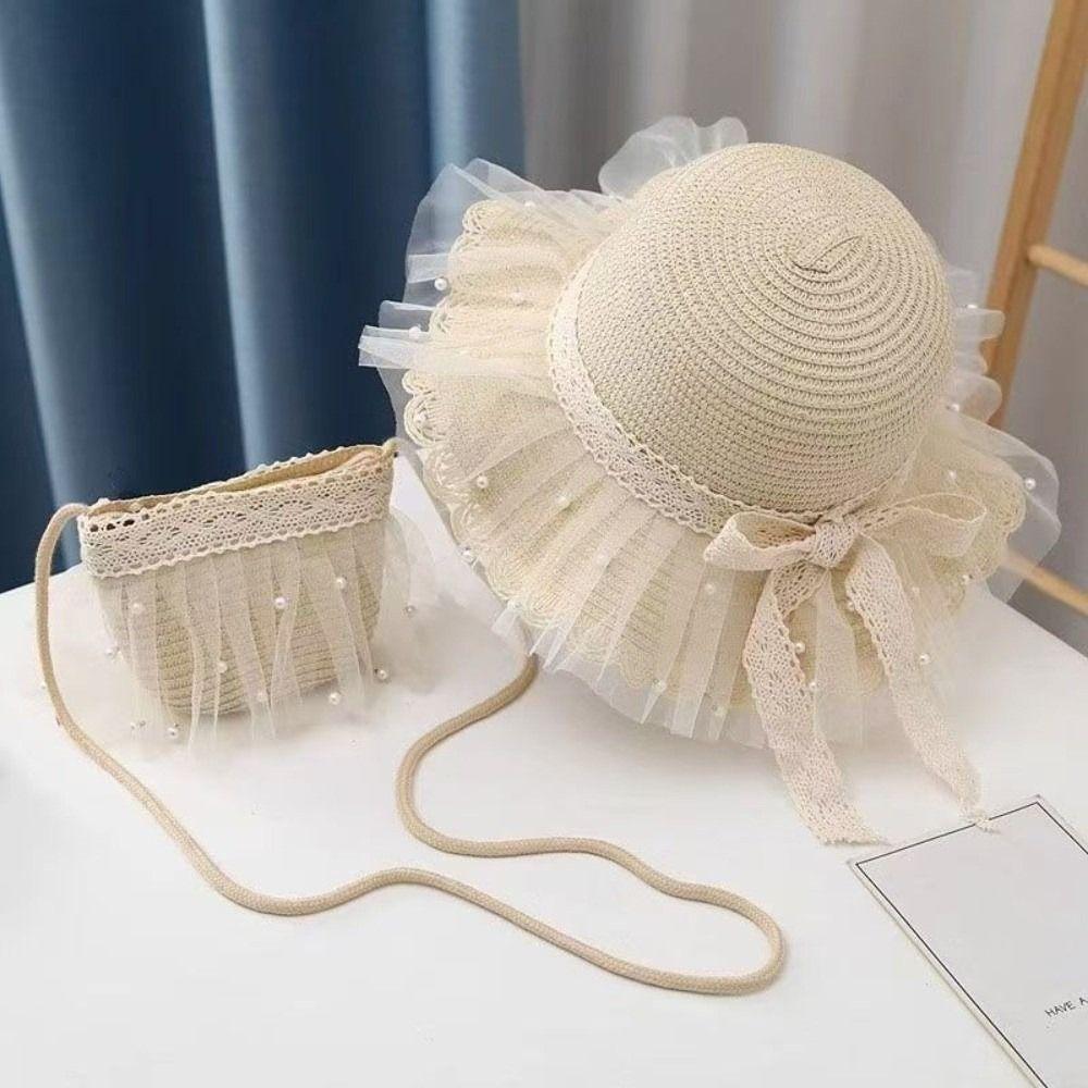 Lace Wide Brim Straw Cap Sun Protection Sunshade Fisherman Hat New Holiday Travel Beach Bags