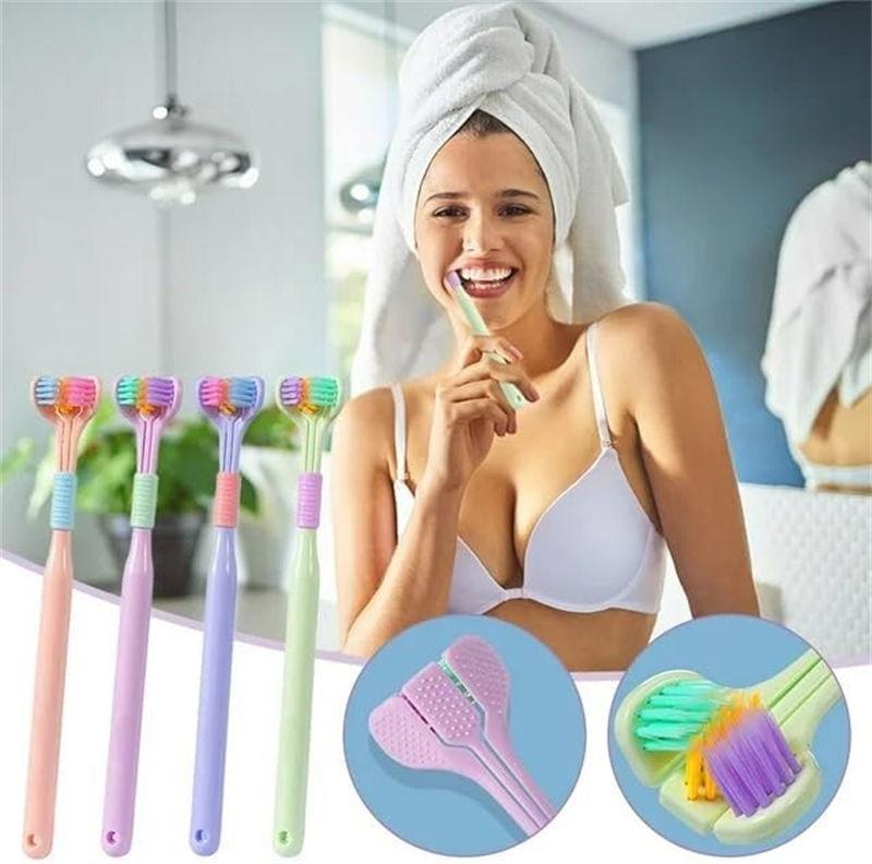 3 Sided Toothbrush Adult Three Headed U-shaped Macaroon Color Toothbrush GZW