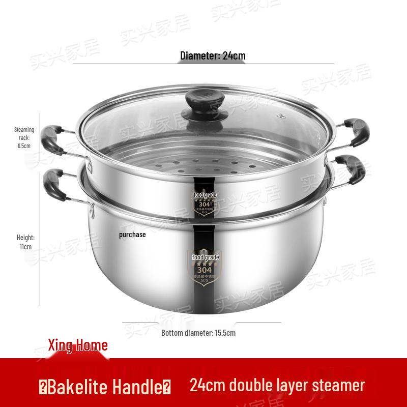 Thickened 304 Stainless Steel Soup & Milk Pot with Steamer for Induction & Gas Cookers