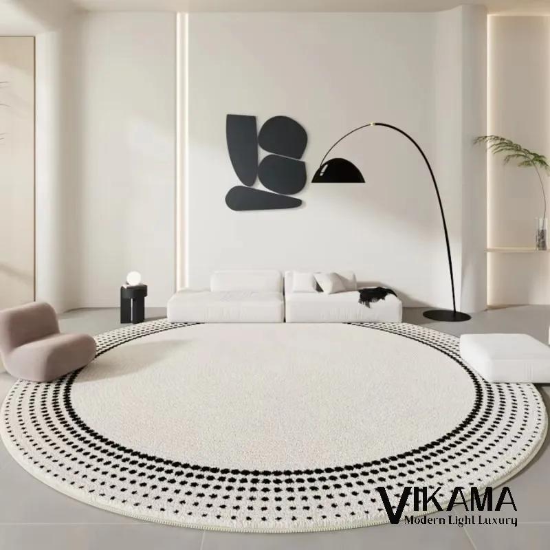 

Minimalist Light Luxury Carpet Bedroom Decoration Black and White Living Room Soft Plush Floor Round Washable Floor Mat 80CMX80CM