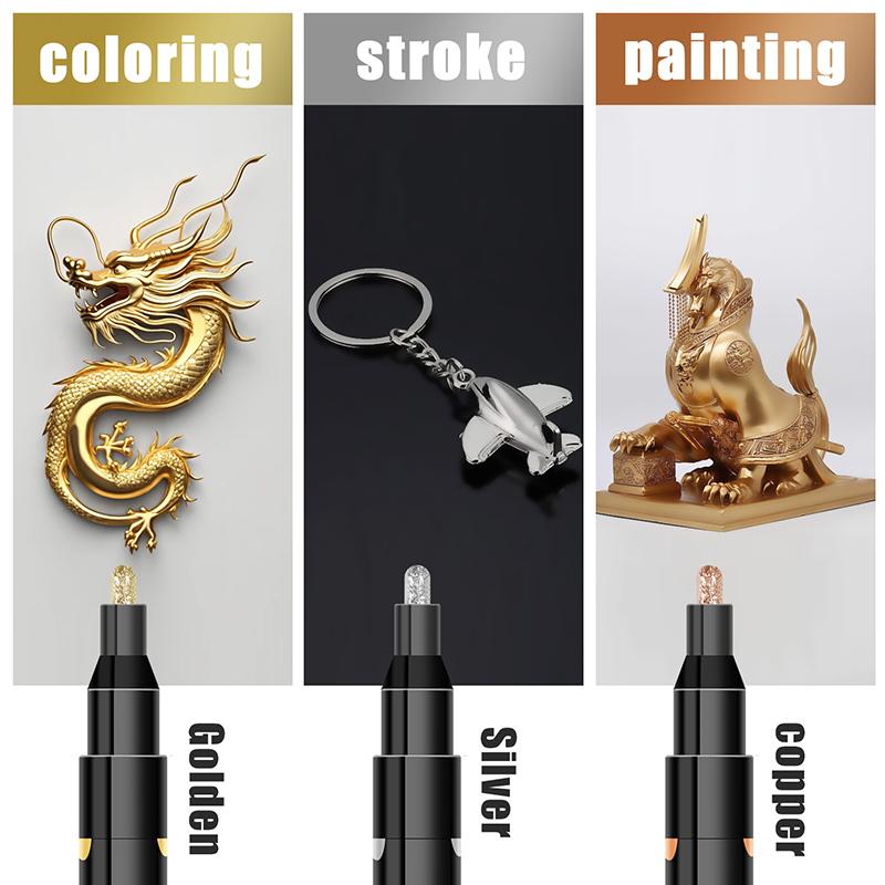 3/1pcs Chrome Pen Markers Mirror Waterproof Paint Repair For Rock Ceramic Glass Metallic Gold Silver Copper 2mm Nib