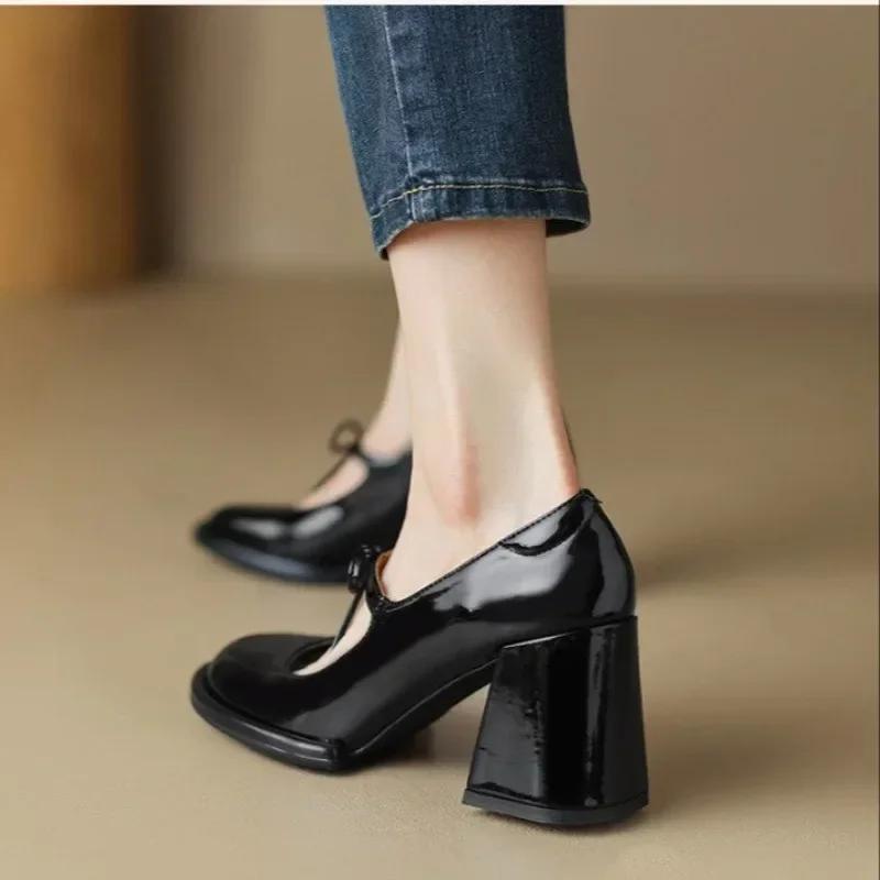 Red Heels Women 2024 Spring New Round Toe Women's Pumps Comfortable Chunky Heel Mary Jane Shoes Simple Elegant Lady Formal Shoes