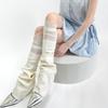 Japanese Style Mesh Patchwork Flared Leg Warmers - Light Gray Knit & White Ruched Tube Socks