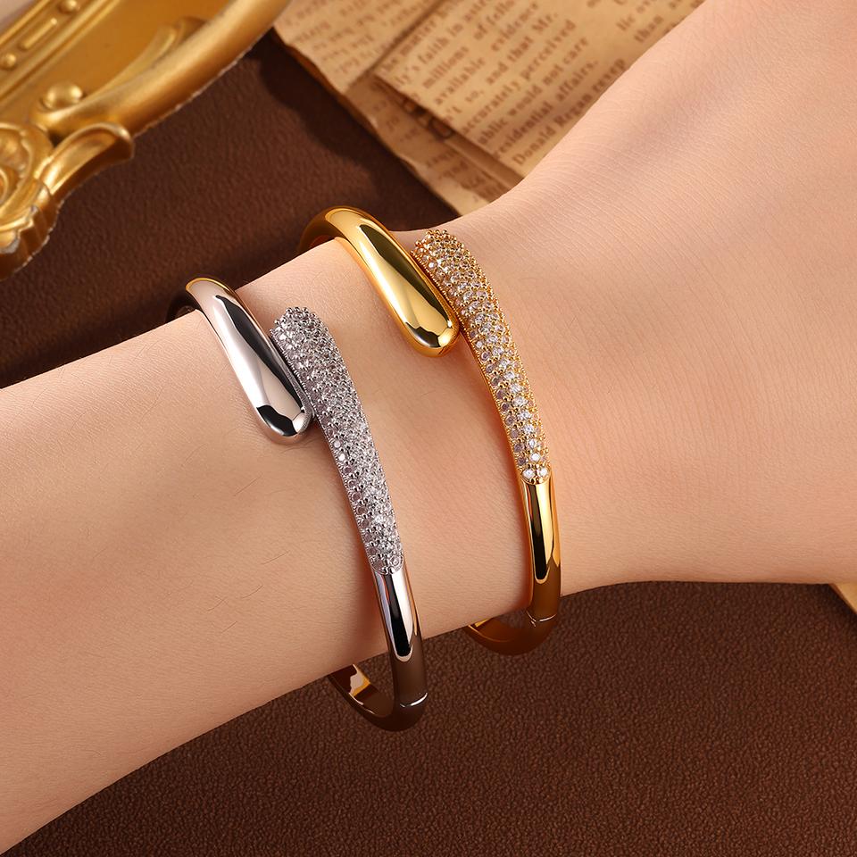 ZAKOL 3Pcs/Set Micro-inlaid Zircon Water Drop Open Bracelet Ring Earrings Set for Women Luxury Wedding Party Zircon Sets