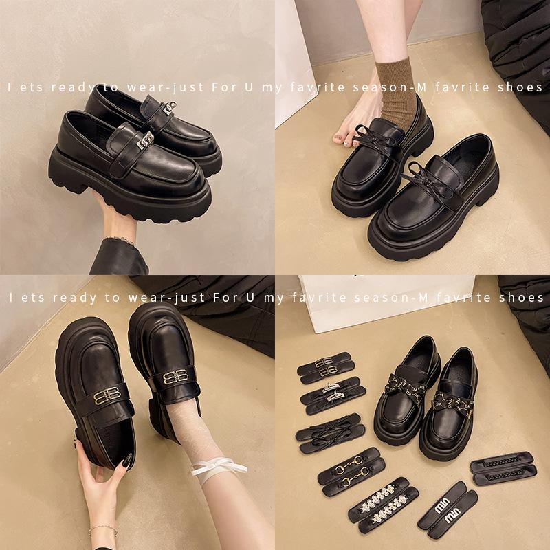 Leather loafers women's 2025 spring new British style retro small leather shoes women's thick heel casual versatile single shoes women