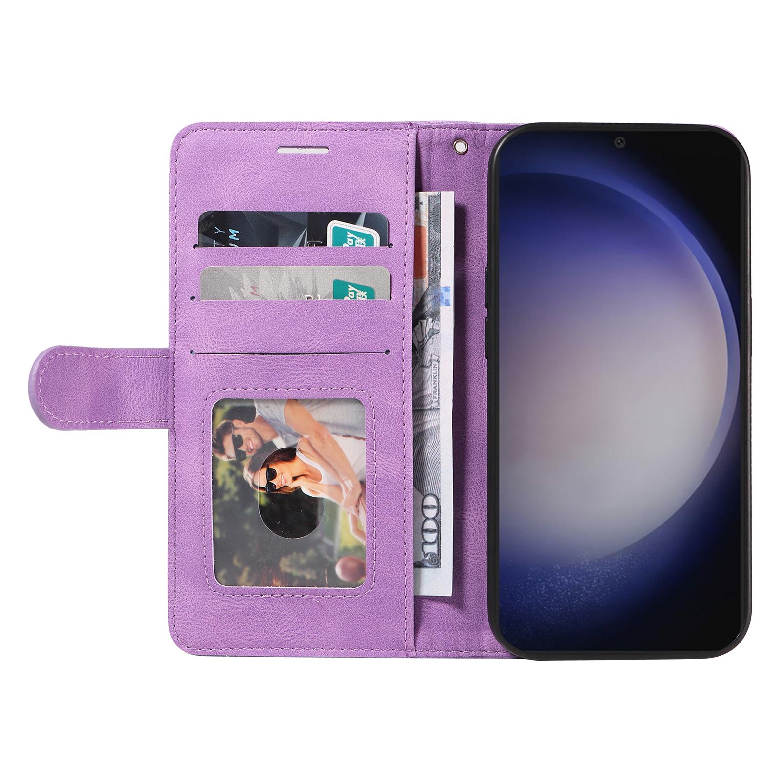 

For Samsung Galaxy S25+/S24+ Leather Case Wallet Stand Color Splicing Phone Cover Light Purple
