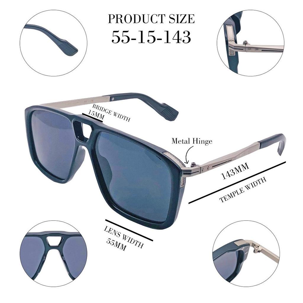 RSINC Unisex Designer Sonnenbrille UV-Schutz Vintage Quadratisch Schwarz Silber KH-2308 B0DKTJ79HN