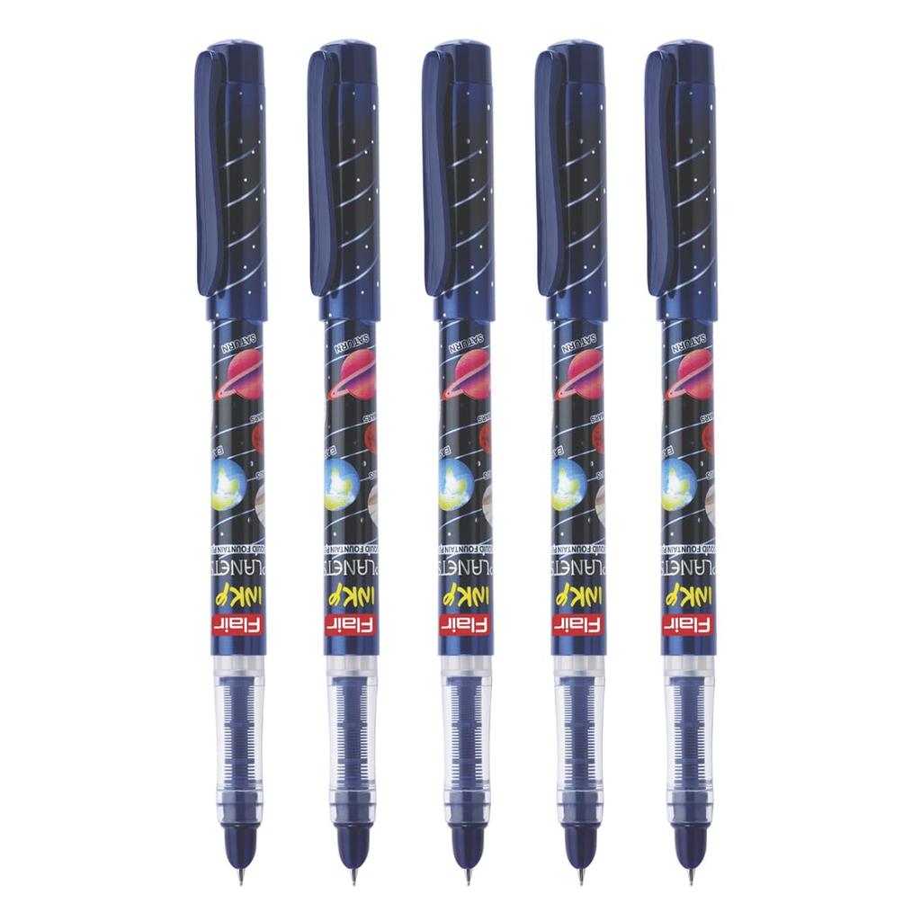 Flair Inky Series Planets Liquid Ink Fountain Pen Pack Of 5 Blue Ink With Jumbo Cartridges For School Office Writing