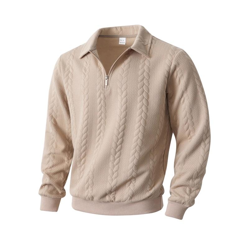 Men's Cable Knit Sweater Half Zip Polo Collar Casual Knitted Top