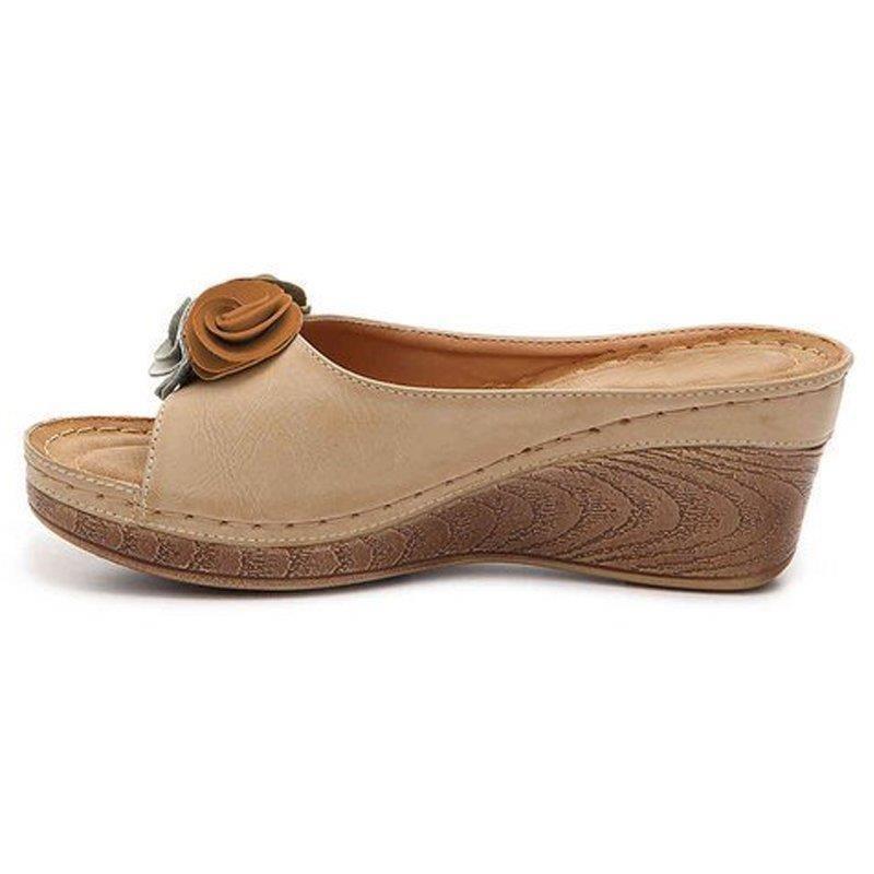 New flower cool slippers muffin thick-soled wedge heel women's slippers wish women's shoes-4 large size shoes