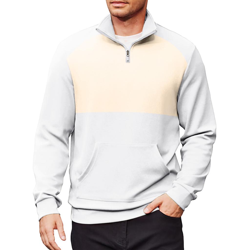 Men's Casual Long-Sleeved Collared Quarter-Zip Sweatshirt