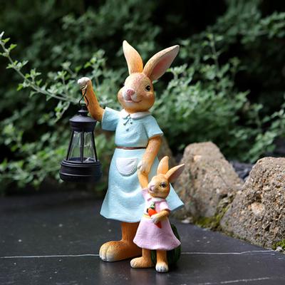 Resin Rabbit Garden Ornament with Solar Lantern Cute Rabbit Animal Ornament for Xmas Party Outside Patio Yard Lawn Porch Decor