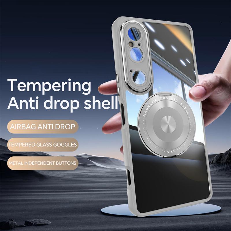Magnetic Clear Acrylic Hard Lens protection 360 Rotating Back case for Sony Xperia 1VII VI / 10 VI Wireless Charging Bumper case