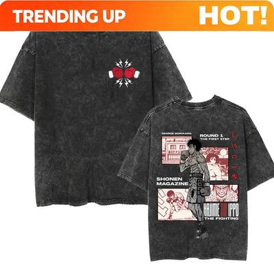 Customization Anime Hajime No Ippo Vintage Washed T-shirt Makunouchi Takamura KGB T Shirts Kamogawa Boxing Gym Tshirt Men Oversi