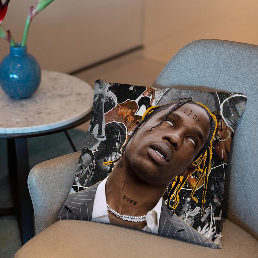 T-Travis S-Scott Cushion Cover 2-in-1 Reversible Plush Pillow Cover | Car/Sofa/Bed | Perfect Gift