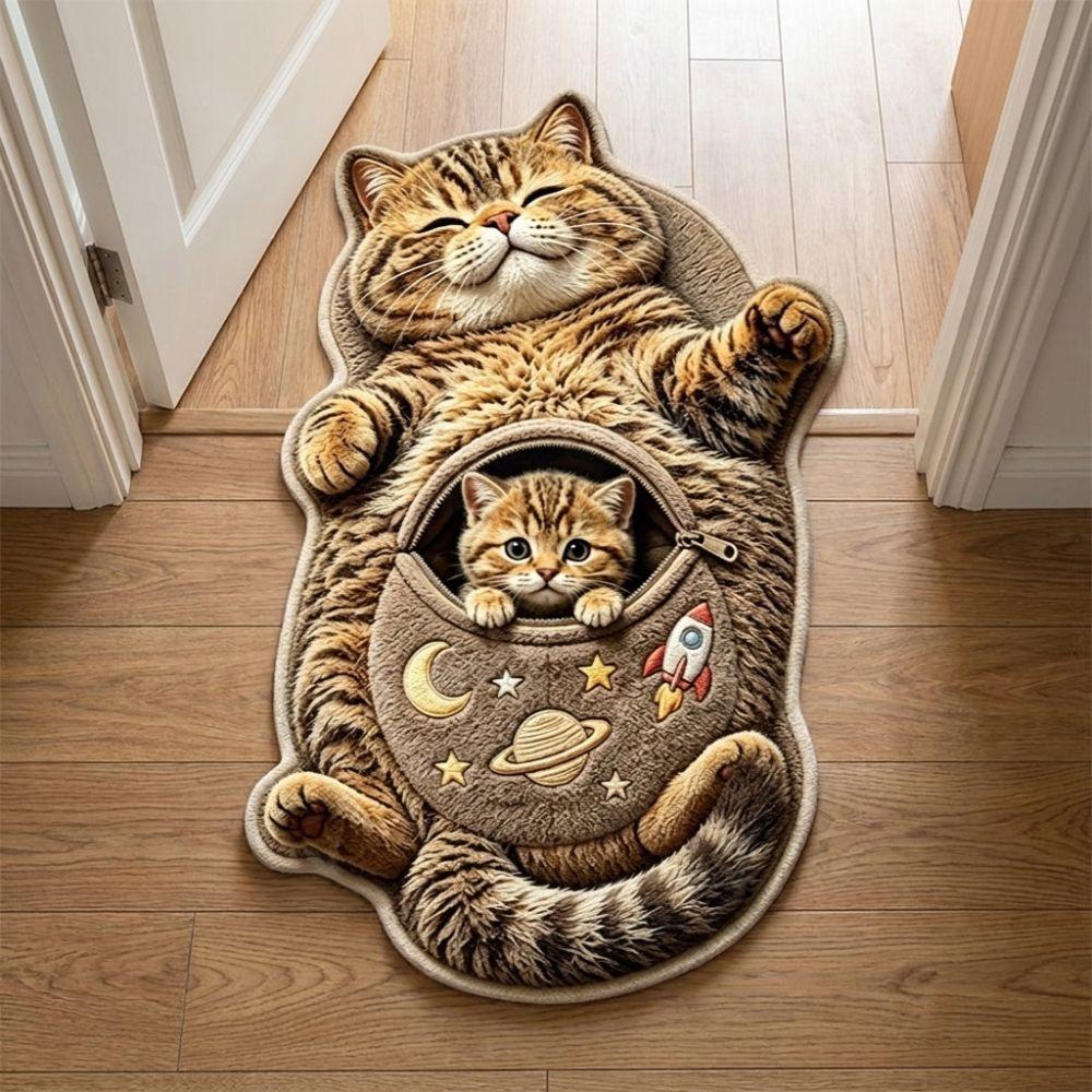 2D Cat-Shaped Area Rug Non-Slip Cartoon Carpet Cute Home Decor Carpet Living Rooms