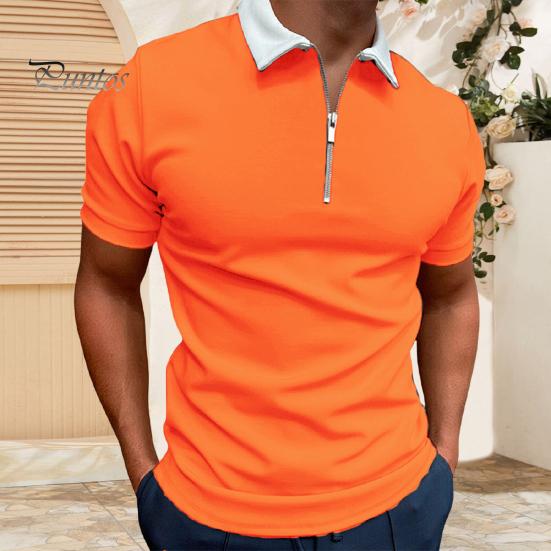 Herren T-Shirt mit Reißverschlusskragen, einfarbig, kurzärmelig, Revers, lässig, schmale Passform, Sommeroberteil für Straße, Urlaub, Arbeit, Sport