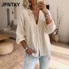JPNTKY Dámské Módní Ležérní Blůzy a Košile s Dlouhým Rukávem a Výstřihem do V