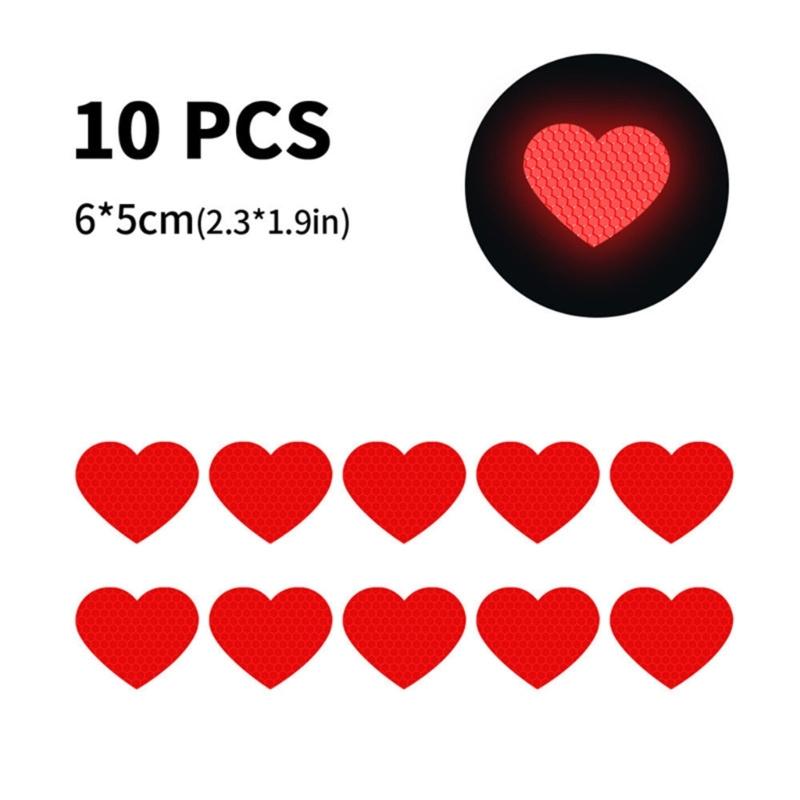 Heart Shaped Reflective Motorcycle Stickers 10PCS Flexible Decals Easy Application Removable Adhesive For Vehicle Surfac