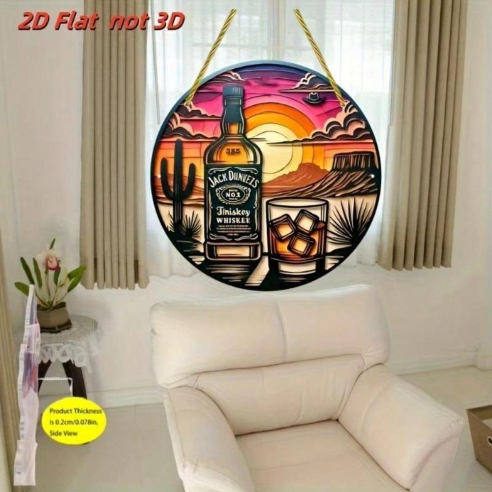 Vintage Whiskey Western Theme Round Metal Wall Decor Aluminum Art Sign for Bar Cafe